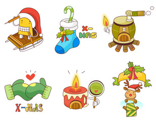 Variation of colorful objects displayed in a row against white background