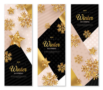 Gold Christmas banners set