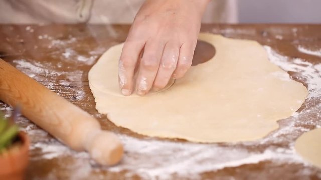 Time lapse. Step by step. Rolling dough for home made empanadas