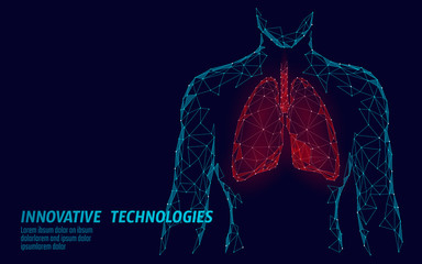 Man silhouette healthy lungs 3d medicine model low poly. Triangle connected dots glow point. Online doctor World Tuberculosis day modern innovative technology render vector illustration
