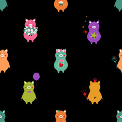 Obraz premium Seamless Pattern With Colorful Piglets.