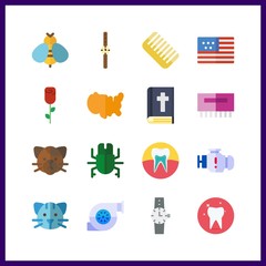 close vector icons set. rose, engine, tooth and beetle in this set.