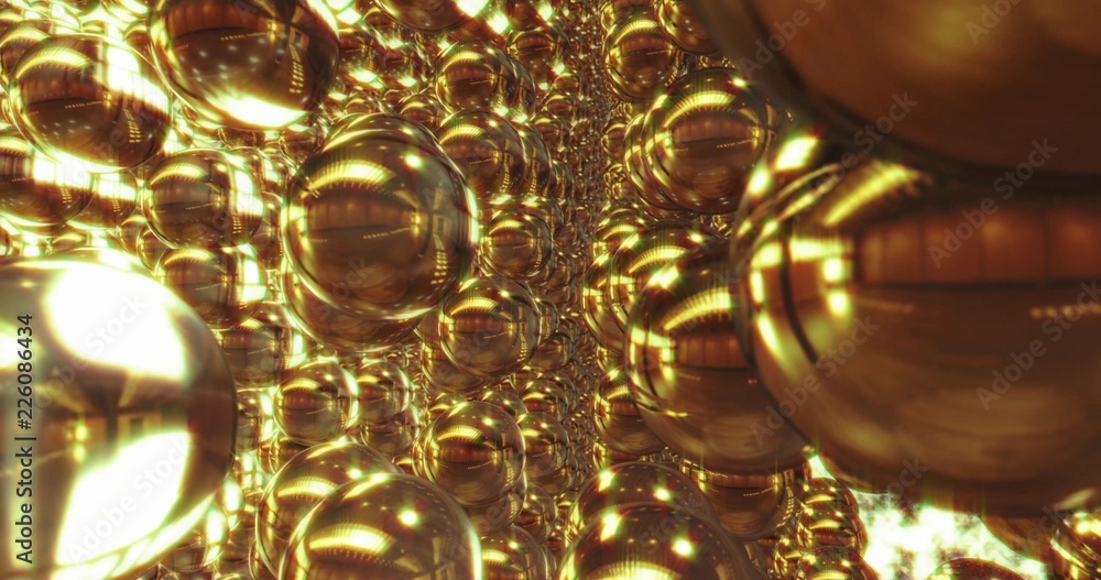 Poster abstract 3d graphics background with golden bubbles.