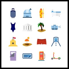 travel icon. swimsuit and plane ticket vector icons in travel set. Use this illustration for travel works.