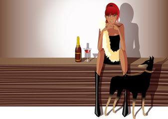 Woman sitting with her dog standing near her