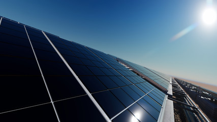 Surface of Solar Panel with Selective Focus 3d rendering
