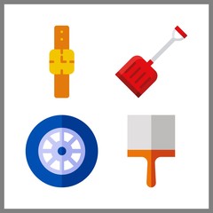steel icon. watch and wheel vector icons in steel set. Use this illustration for steel works.