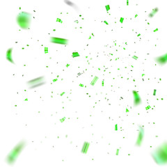 Green confetti explosion celebration isolated on white background. Falling confetti. Abstract decoration party, birthday celebrate or Christmas, New Year confetti decor. Vector illustration