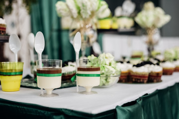Sweets and desserts in glasses