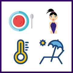 hot icon. swimsuit and soup vector icons in hot set. Use this illustration for hot works.