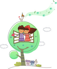 Obraz na płótnie Canvas Couple on a tree house
