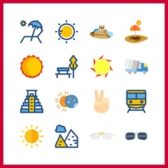 16 sunlight icon. Vector illustration sunlight set. trucks and beach icons for sunlight works