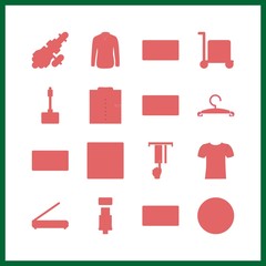 16 store icon. Vector illustration store set. hanger and trolley icons for store works
