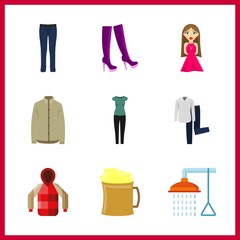 9 hipster icon. Vector illustration hipster set. parka and boot icons for hipster works