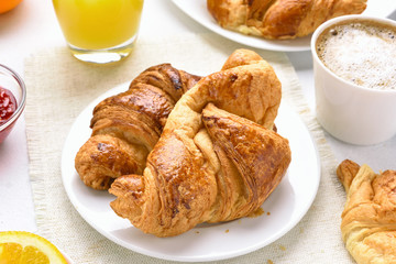 Tasty hot croissants for breakfast
