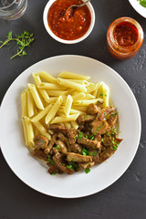 Beef stroganoff with mushrooms and pasta