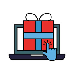 laptop computer gift box clicking
