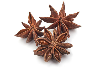 Anise star, badian spice, close-up, isolated on a white background.