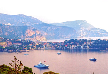 Panoramic view of French Riviera near town of Villefranche-sur-Mer, Menton, Monaco (Monte Carlo), Côte d'Azur, French Riviera, France