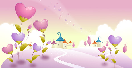 Heart shaped flowers on a landscape