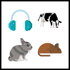 ear icon. rat and cows vector icons in ear set. Use this illustration for ear works.