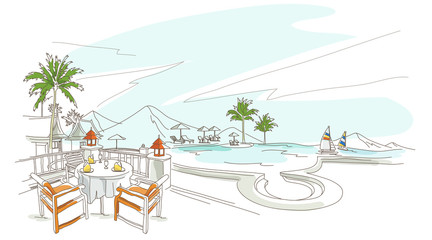 Chairs and tables on the beach