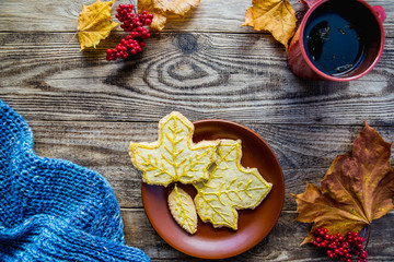 autumn leaves cookies and a Cup of tea
