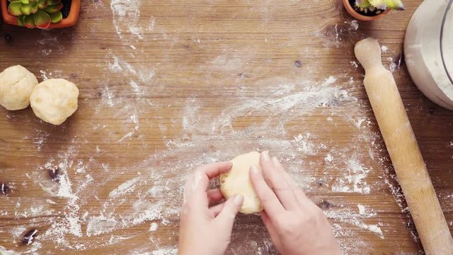 Flat lay. Step by step. Rolling dough for home made empanadas