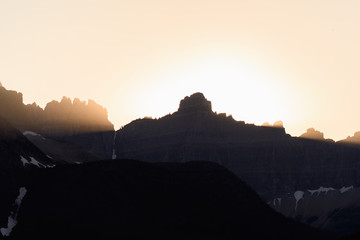 Mountain peaks at sunset in Glacier National Park, Montana