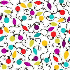 Seamless vector pattern with light bulbs garlands.