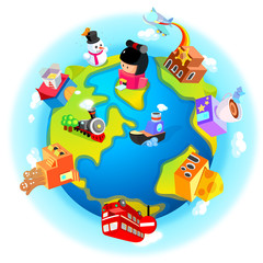 Fototapeta premium Buildings and vehicles on the earth