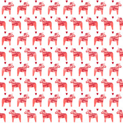 Seamless vector pattern with swedish Dala horses.