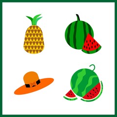 4 cut icon. Vector illustration cut set. hat and pineapple icons for cut works