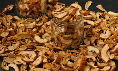 Dried apples close up, Traditional preservation of riped fruits, To keep nutritions and vitamins for winter, Use for cooking or light snack 
