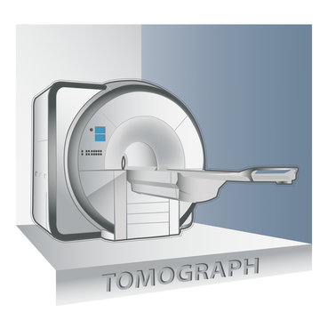 tomography scanner machine with patient and doctor