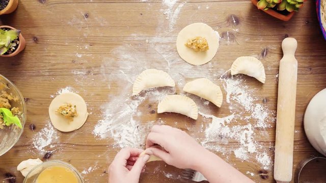 Flat lay. Step by step. Making home made empanadas with chicken and grilled corn