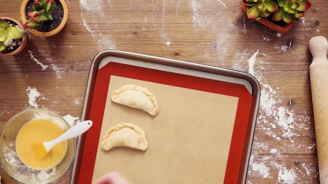 Flat lay. Step by step. Making home made vegetarian empanadas with corn