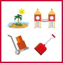 ground vector icons set. wheelbarrow, playground, island and shovel in this set.
