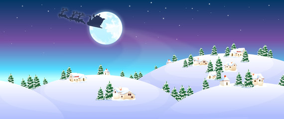 Santa Claus riding a sleigh over a polar landscape