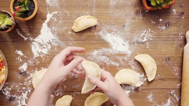 Flat lay. Step by step. Making home made vegetarian empanadas with corn
