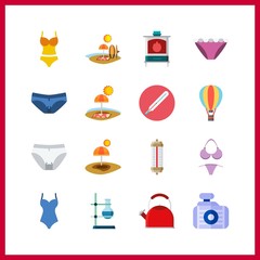 16 hot icon. Vector illustration hot set. bikini and panties icons for hot works