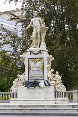 Architectural elements of the Mozart monument created in 1896 in Vienna in Austria. 