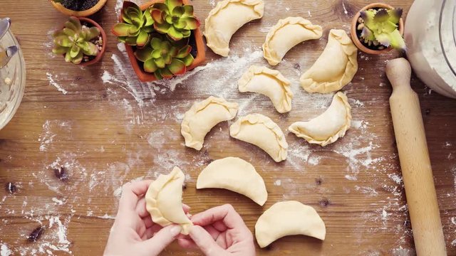 Flat lay. Step by step. Making home made vegetarian empanadas with corn