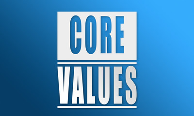 Core Values - neat white text written on blue background