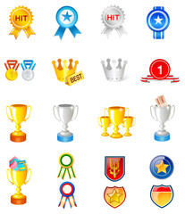 Different types of trophies and medals