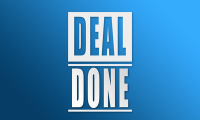 Deal Done - neat white text written on blue background