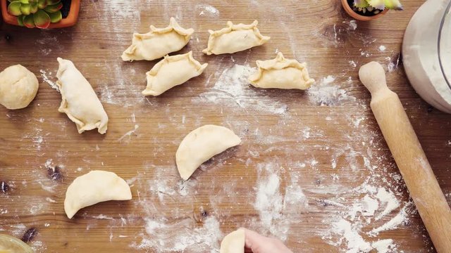 Flat lay. Step by step. Making home made sweet empanadas with red apples