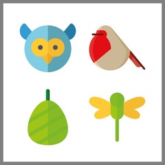 wing vector icons set. cocoon, robin, dragonfly and owl in this set.