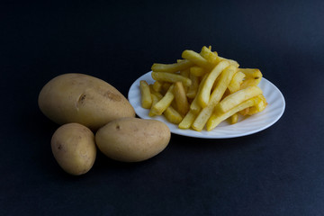 Potato fry or fries on dark background