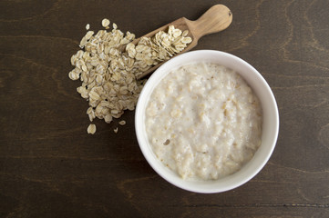 Healthy Breakfast. Oatmeal in a white bowl